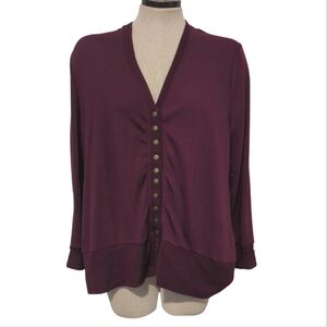 Zenana Outfitters Women's Cardigan Sweater Sz 1X Snaps Deep Purple V Neck -317